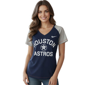 Houston Astros Nike MLB T-Shirt Womens S Blue Casual V-Neck Logo Genuine Merch